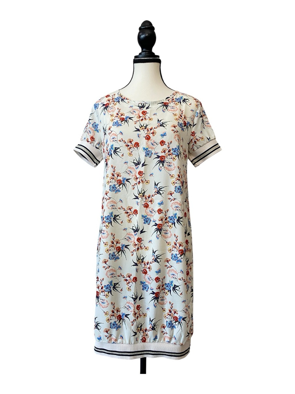 MIELO MODA PARIS floral tunic mini dress elastic band bottom & sleeves size S